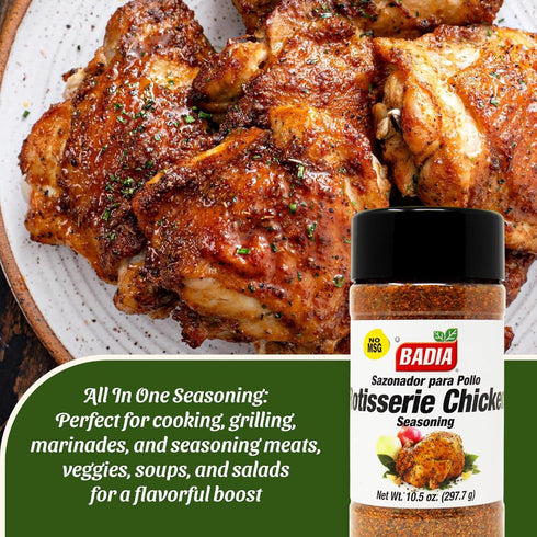 10.5 oz Badia Rotisserie Chicken Seasoning, Classic Blend for Poultry, Perfect for Roasting, Grilling & Air Frying