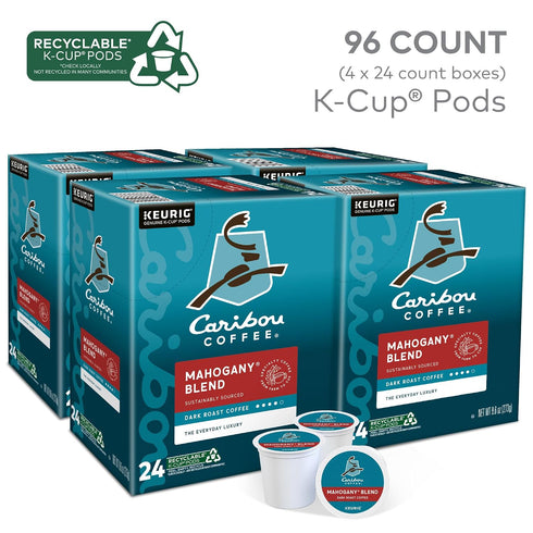 96 Count (Pack 4) Caribou Coffee Mahogany Keurig Single-Serve K-Cup Pods, Dark Roast Coffee