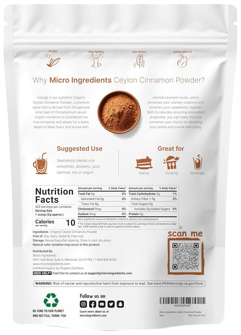 2 lb Organic Ceylon Cinnamon Powder, | Premium Sri Lanka Source | Sweet & Earthy Flavor | Great for Baking, Cooking