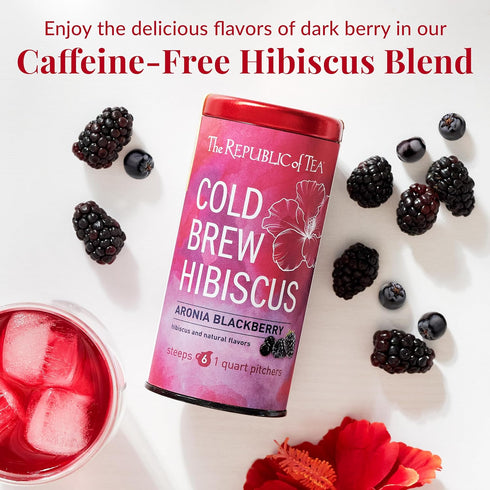 The Republic of Tea Cold Brew Hibiscus Aronia Blackberry Iced Tea - Large Herbal Iced Tea Pouches for Six Pitchers