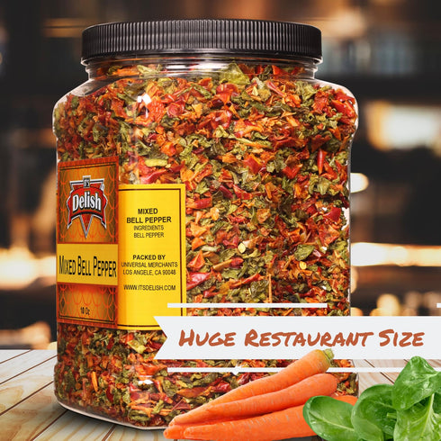 16 Oz (1 lb) Dehydrated Dried Red and Green Bell Peppers Mix by It's Delish, Jumbo Reusable Container | Bulk Mixed Bell