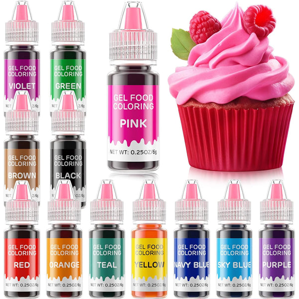 Gel Food Coloring 12 Colors Set for Cake Decorating, Cherrysea Edible Food Dye for Baking, 0.25 Fl. Oz/Bottles