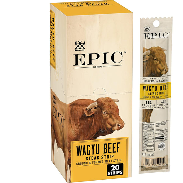 EPIC Wagyu Beef Steak Strips, Grass-Fed and Paleo Friendly Snacks, 20 Ct,