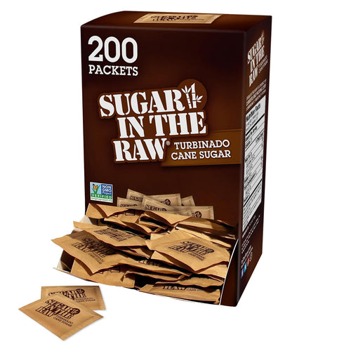 Sugar In The Raw Turbinado Cane Sugar Packets, 200 Count, Natural Sweetener for Drinks and Baking