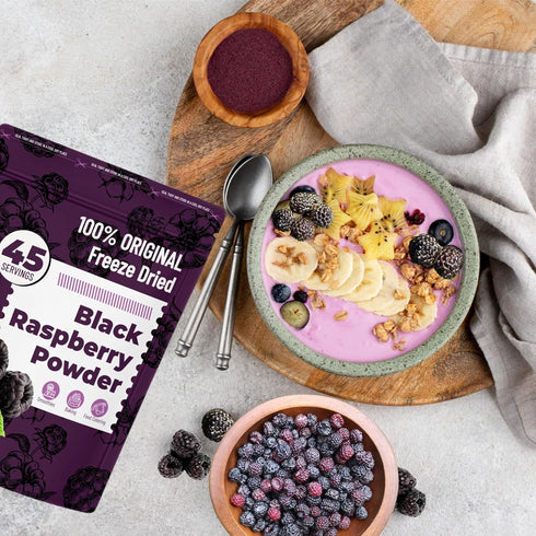 6.35oz (180g) Freeze Dried Black Raspberry Powder - No Added Sugar, Resealable Pouch, Rich Berry Flavor for Smoothies