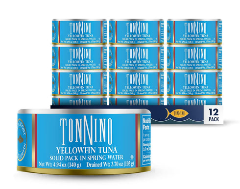 Tonnino Yellowfin Tuna Fish in Spring Water - Pack of 12 Can