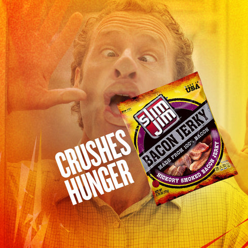 10g 2.75 oz. (8 Count) Slim Jim Smoked Bacon Jerky, Hickory Flavor, Protein Per Serving, Easter Basket Stuffer for Men