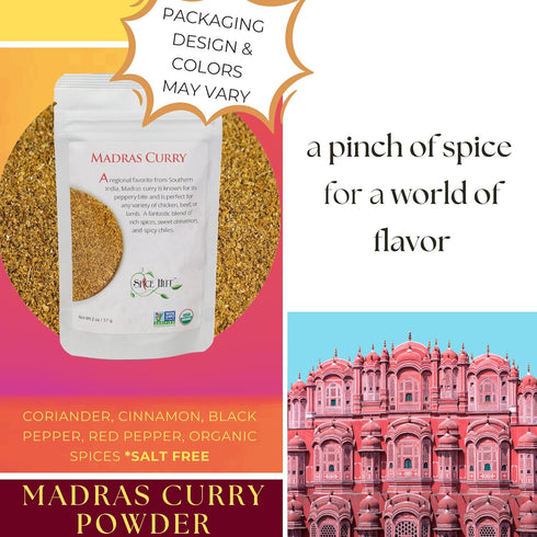 Spice Hut Madras Curry Powder, Organic, Salt-Free Indian Seasoning for Cooking Spicy South Asian Food, 2oz