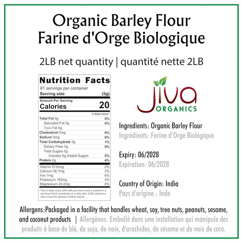 2 Jiva Organic Barley Flour Pound - All Natural & Raw - Product of India