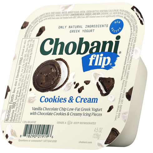 Reduced Shelf Life, Chobani, Flip, Low-Fat Greek Yogurt Cookies & Cream, 4.5oz