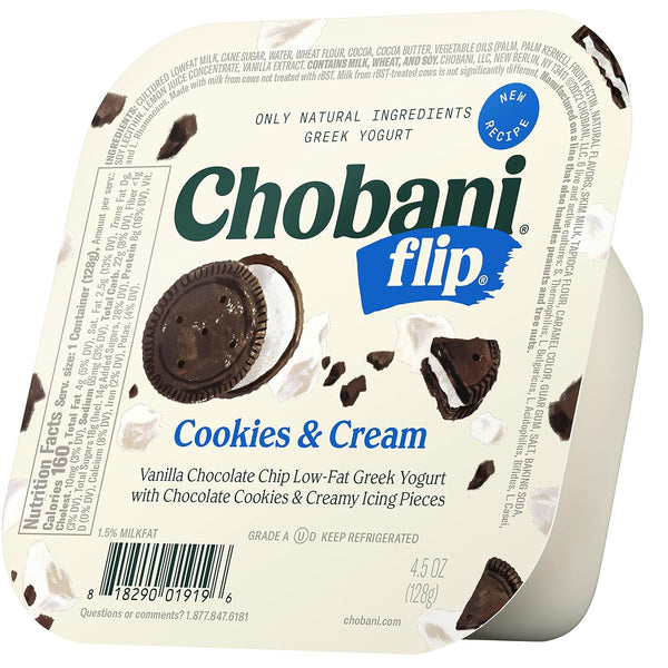 Reduced Shelf Life, Chobani, Flip, Low-Fat Greek Yogurt Cookies & Cream, 4.5oz