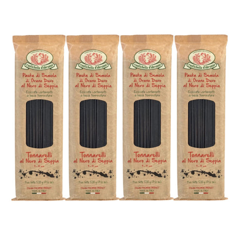 Rustichella d'Abruzzo Tonnarelli with Squid Ink, Long Italian Pasta with Cuttlefish, Ideal