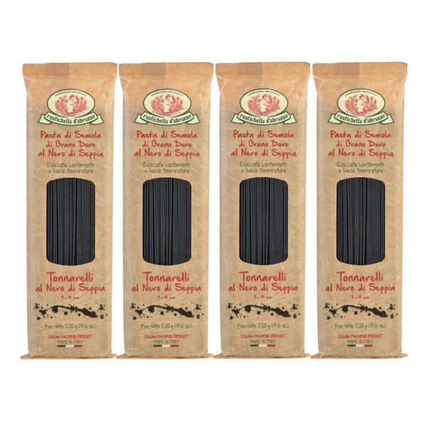 Rustichella d'Abruzzo Tonnarelli with Squid Ink, Long Italian Pasta with Cuttlefish, Ideal
