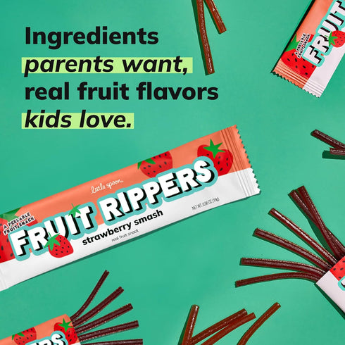 5 Packs 20 Packs Little Spoon Strawberry Smash Fruit Ripper, With Strawberry + Apple, Real Fruit Snack for Kids, No
