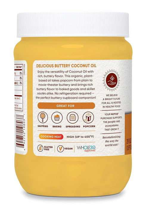29floz Nutiva Coconut Oil for Cooking and Baking - Butter Flavor Perfect for Making Movie Theater Popcorn, Baked Goods