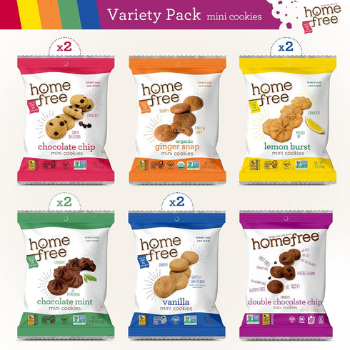 Homefree Mini Cookies Variety Pack, Gluten Free, Nut Free, Vegan Snack Packs (Pack of 10)