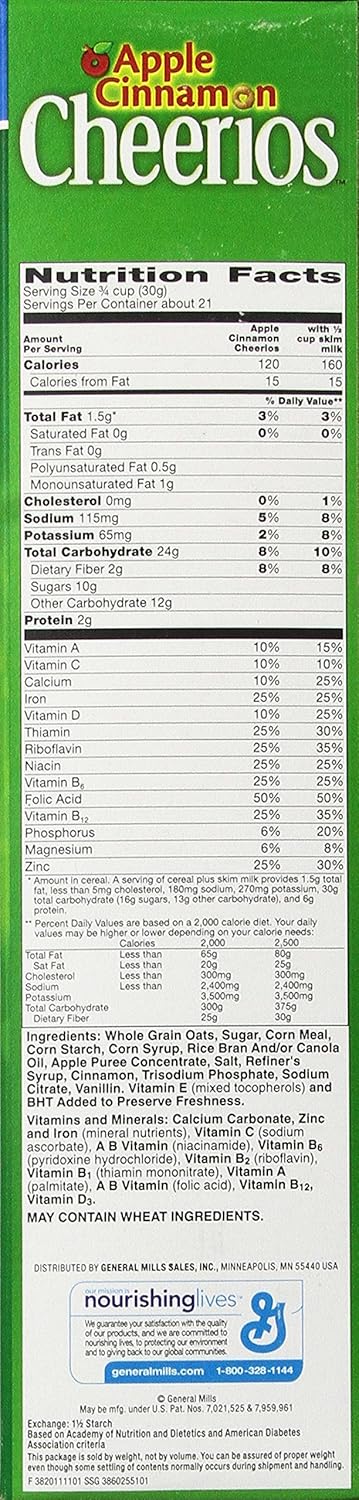 22.7 oz Apple Cinnamon Cheerios Gluten Free Cereal Box