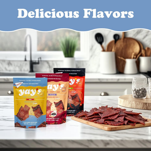 Pack Pack 3 3 (1.75 oz Yay's Beef Jerky Sampler Healthy High-Protein Snacks, Variety of Flavors (Mild, Spicy