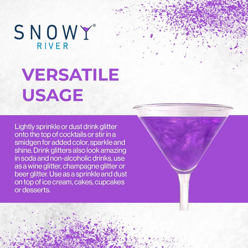 Snowy River Purple Cocktail Glitter - All Natural Edible Beverage Glitter for Cocktails, Wine, Champagne & Soda -