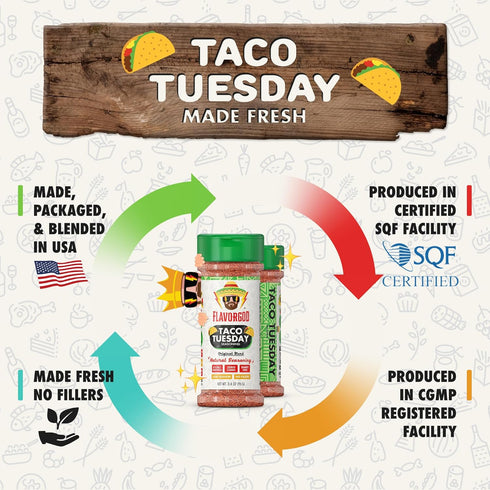 Taco Tuesday Seasoning Mix by Flavor God, Premium All Natural Spice Blend for Grilling Chicken, Beef, Seafood, & More