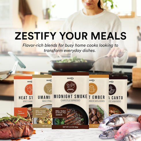 Packets (4-0.9 oz Zestify Midnight Smoke Chipotle Espresso Seasoning | Smoky, Sweet & Spicy BBQ & Dry Rub for Grilling