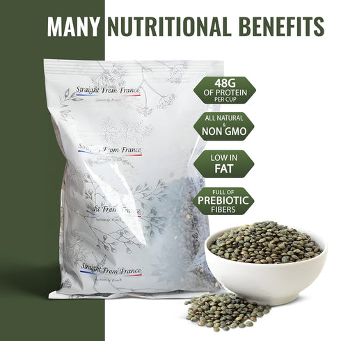 30 Oz Straight from France Genuinely French, Non GMO Certified French Green Lentils, All Natural Bulk Dry Lentils, Rich