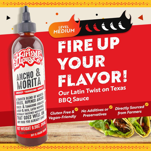 9.5 oz Humble House - Ancho & Morita Chiles Hot Sauce, Low in Calories and Sodium, Vegan Condiments for Chicken Wings