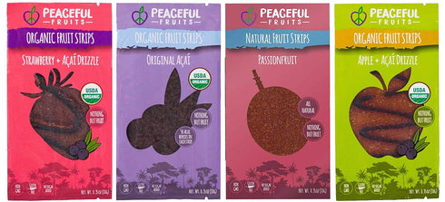 100% pack 12 count) Peaceful Fruits Fruit Strips (Variety (strawberry, acai, passionfrt, apple)