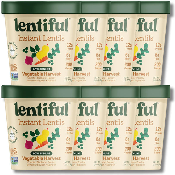 Lentiful Low Sodium Vegetable Harvest - 8 Pack Garden Veggie Instant Lentil Cups