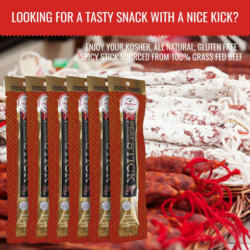 Aufschnitt Grass Fed Beef Jerky Sticks - Low Sodium, Certified Kosher - Made in USA - Keto & Halal Friendly 6 Pack