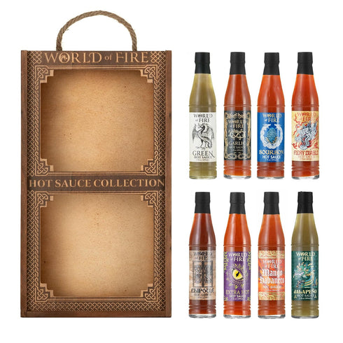 Pack 8 Set World of Fire Hot Sauce Variety - Hot Sauce Bottles Gift
