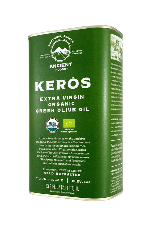 Ancient Foods Keros Organic Extra Virgin Olive Oil Cold Pressed Greek EVOO,