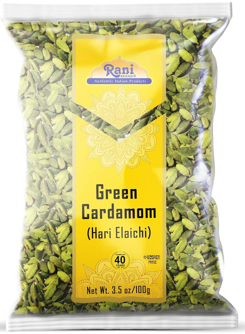 Rani Green Cardamom Pods Spice (Hari Elachi), 3.5oz (100g) - All Natural, Vegan, Gluten Friendly