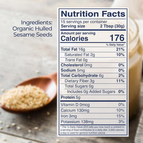 16 oz Kevala Organic Sesame Tahini | USDA Organic, NonGMO Project Verified & Kosher Certified | Smooth Hulled Sesame