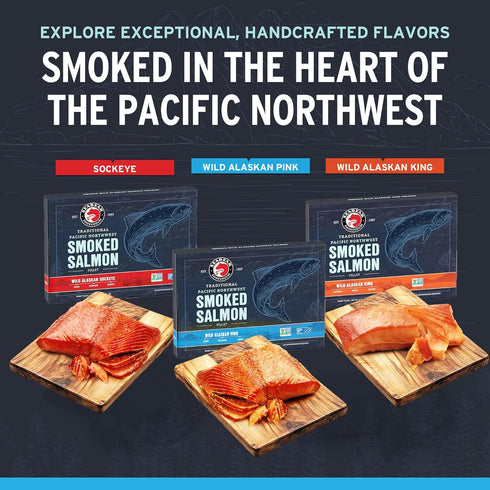 6oz 6 SeaBear Wild Alaska Pink Smoked Salmon, Fillet, Shelf-Stable Wild Caught Smoked Salmon Fillet, Ready to Eat