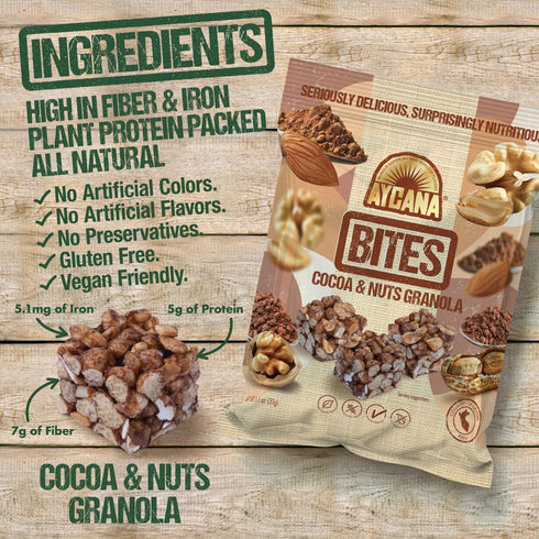 Pack, 12 Aycana Fuel Cubes Selection Box Granola Bites Cocoa & Nuts, Dulce de Leche, Cinnamon & Raisins Gluten-Free