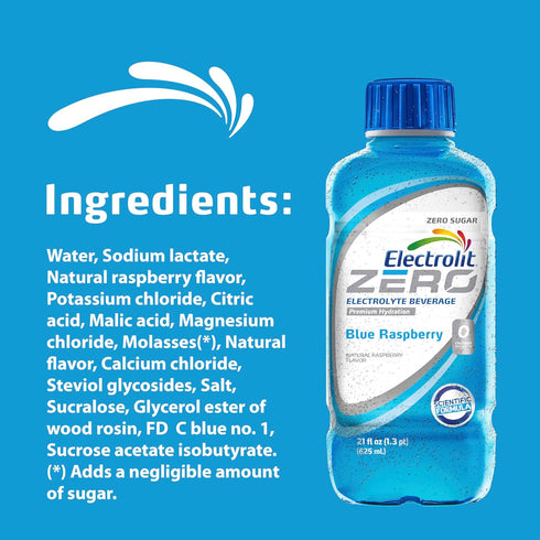 21 Oz (Pack 12) Electrolit Zero, Electrolyte Beverage, Blue Raspberry, Fl bottle