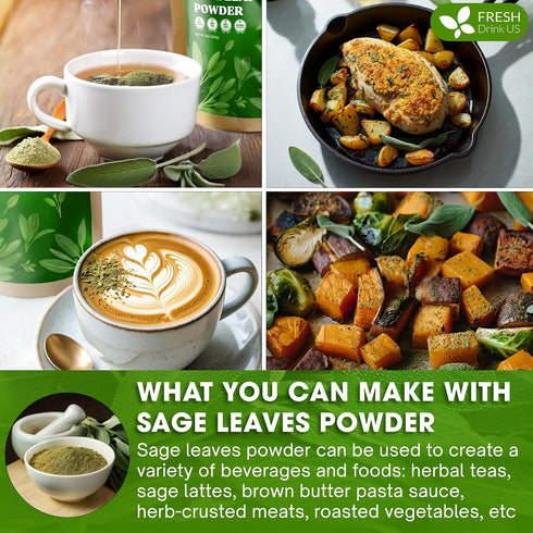 16oz FreshDrinkUS, Sage Leaf Powder Premium Culinary Herb, Pure Ground Sage Leaves for Cooking, Baking & Herbal