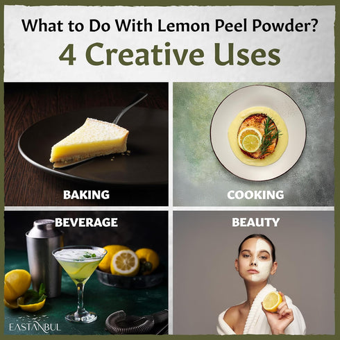 6.4oz Eastanbul Lemon Peel Powder, Lemon Peel Ground, Pure Citrus Powder, Dry Lime Ground for Baking, Cooking, Teas