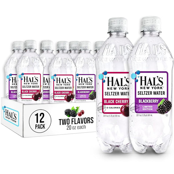 Hal's New York Seltzer Water, Black Cherry & Blackberry Variety Pack Sparkling Water, 20 Fl