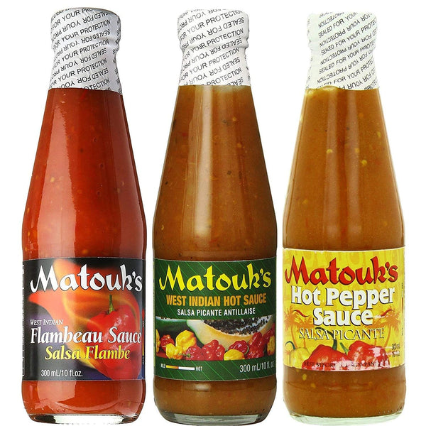 Matouk's Flambeau West Indian Hot Pepper Sauce - 10 Ounce Variety Pack of 3