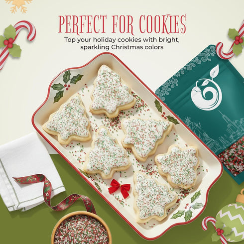 3 NY Spice Shop Sanding Sugars - Pound Nonpareils Snowflake Red, Green & White Sprinkles - Edible Themed Festive
