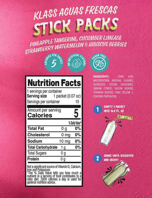 Pack, 40 Packets, 5 Packet Klass Aguas Frescas, Powdered Drink Mix Variety Singles Zero Sugar & Caffeine-Free Powder