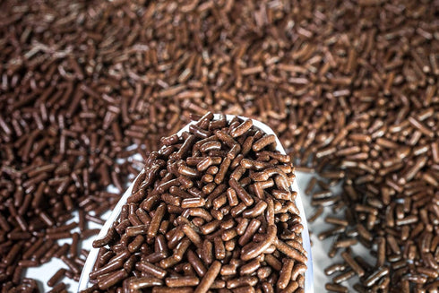 Sweet Evas 100% 1.5 LBS. NATURAL CHOCOLATE SPRINKLES. Gluten Free. Dairy Free. Egg Free. Soy Free. Nuts Free. Vegan.