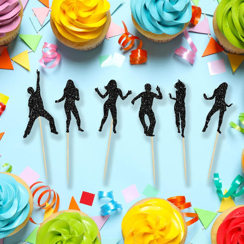 Ephlyn 24Pcs Dancing Cupcake Toppers Glitter Dancing Hip Hop Theme Cake Toppers Birthday Cake Decoration for Wedding