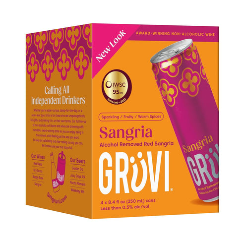 50 8.4 Oz Pack 4 Gruvi Sangria Red Sparkling Spanish Non-Alcoholic Wine, Calories, Gluten Free, Fl Per Can