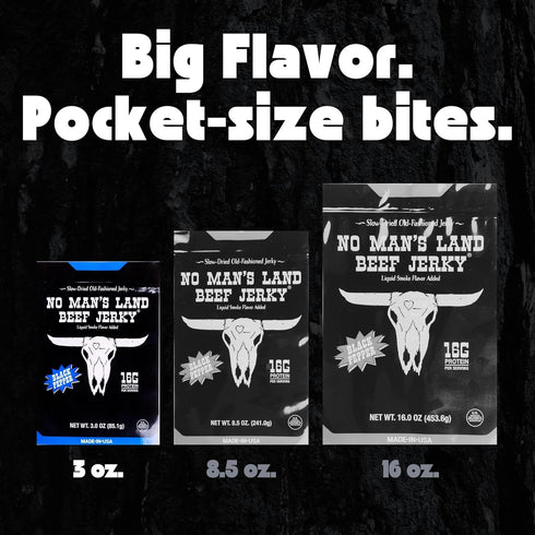 3oz No Mans Land Beef Jerky - Black Pepper | Slow-Dried, Smoked & Seasoned Jerky Strips | High Protein, Low Carb, Low