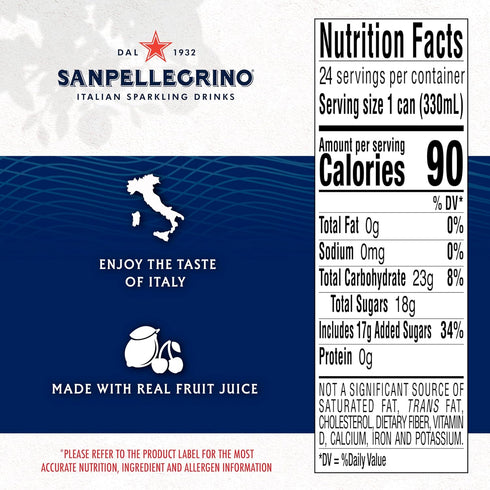 Sanpellegrino 24 Pack Italian Sparkling Drink Ciliegia and Limone, Sparkling Cherry and Lemon Beverage