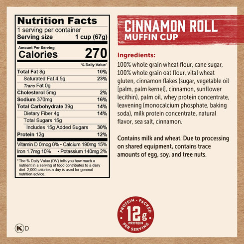 2.36 Oz (Pack 12) Kodiak Cakes Minute Muffins, Cinnamon Roll