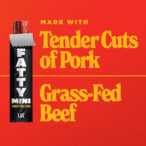 7g 1 oz. (Pack 10) FATTY Mini Meat Sticks, Made with Grass Fed Beef, Pork Raised Without Antibiotics, Protein Per